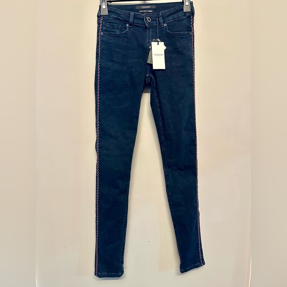 NWT Scotch & Soda Dark Blue Skinny Jeans with Embroidered Legs 26/32